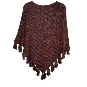 Style & Co Rust /Blue Woven Knit Poncho w/Long Tassel Hem Detail Sz S/M